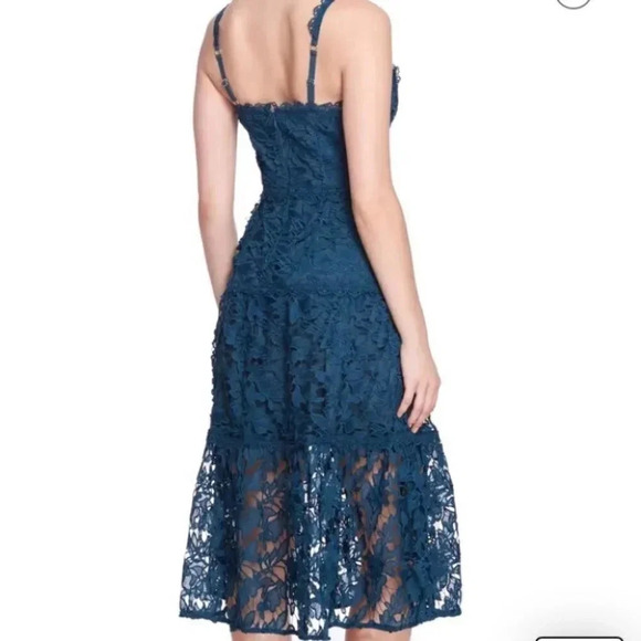 Marchesa Notte Floral Lace Dress 3d Guipure Midi in Jewel Tone Peak Size 6 - Picture 3 of 13